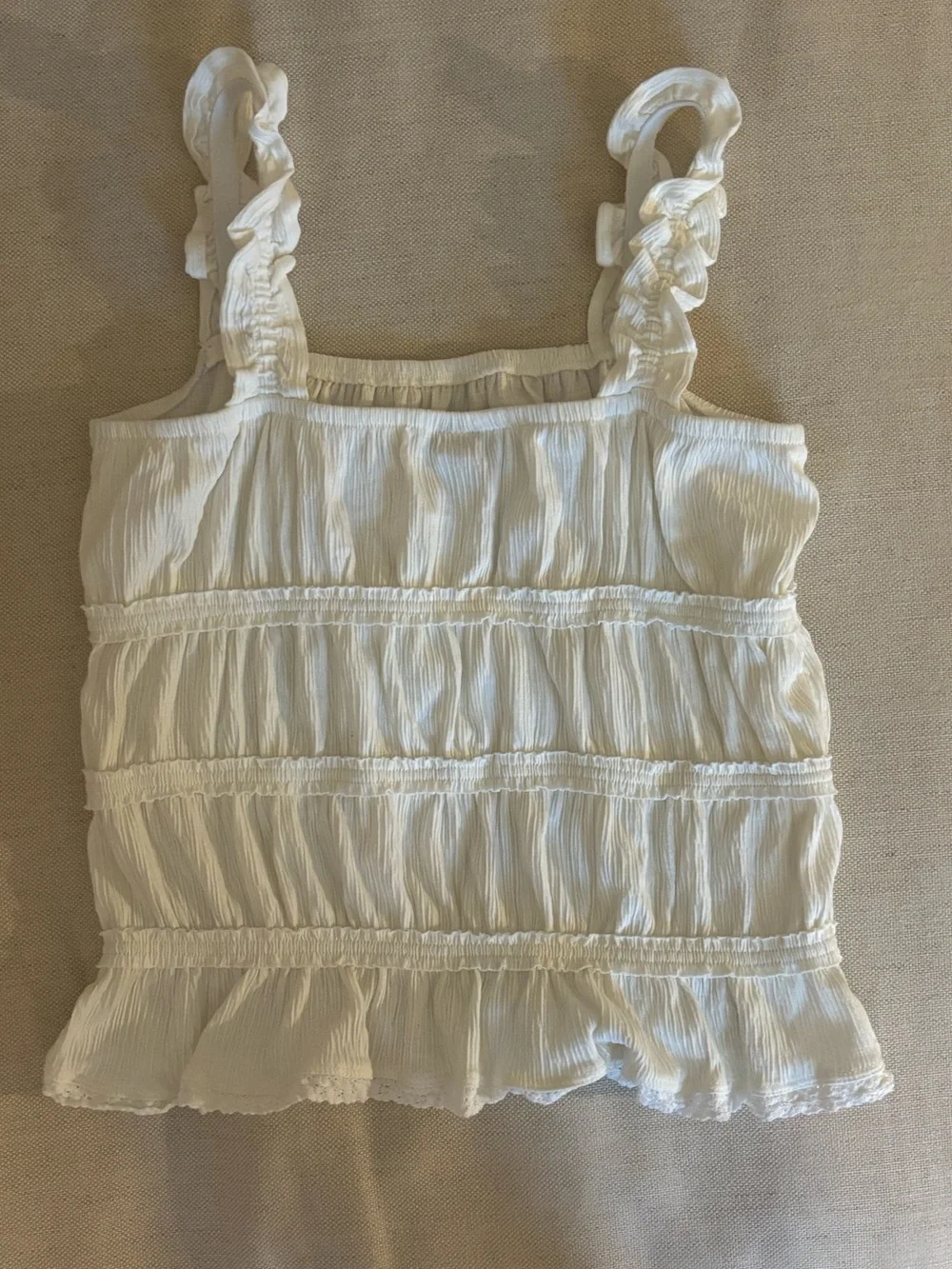 Old Navy Girls XL (14-16) White Smocked Ruffle Cami Tank Top Square Neck